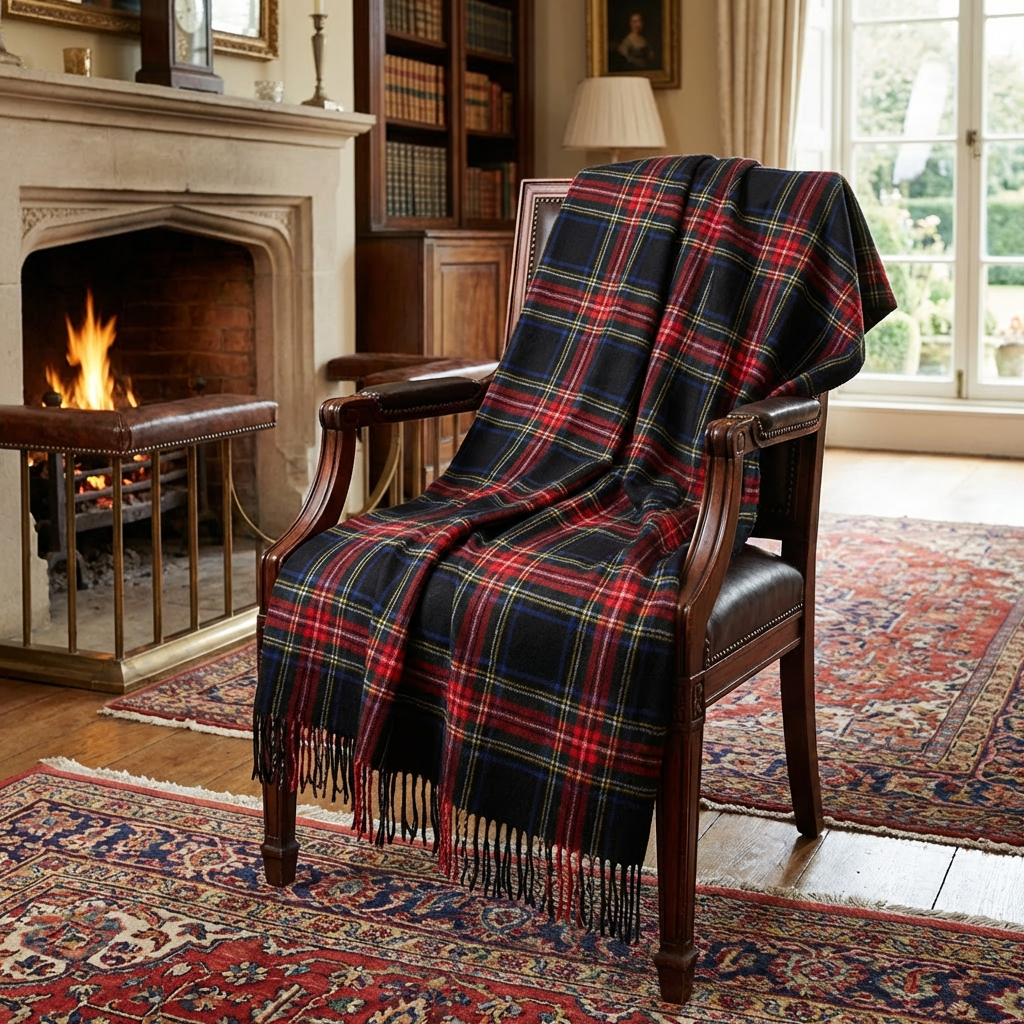 Prince of Scots Merino Wool Throw ~ Black Stewart ~-Throws and Blankets-[bar code]-Prince of Scots