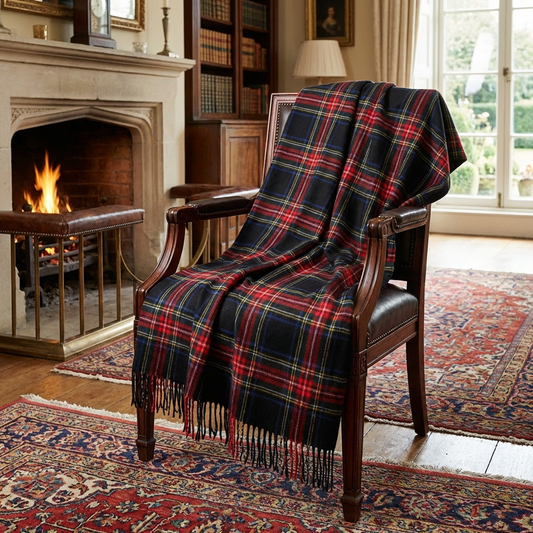 Prince of Scots Merino Wool Throw ~ Black Stewart ~-Throws and Blankets-[bar code]-Prince of Scots