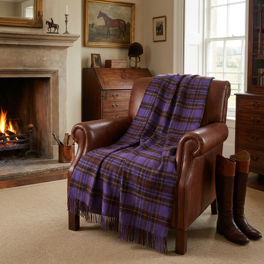 Prince of Scots Merino Wool Throw ~ Equestrian Tartan ~-Throws and Blankets-[bar code]-Prince of Scots