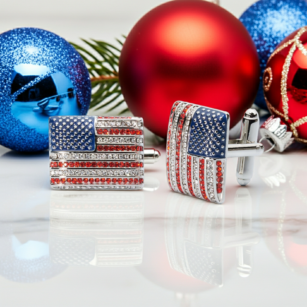Stars & Stripes Crystal Cufflinks – American Flag Enamel & Crystal Accents-Men's Gifts-[bar code]-Prince of Scots