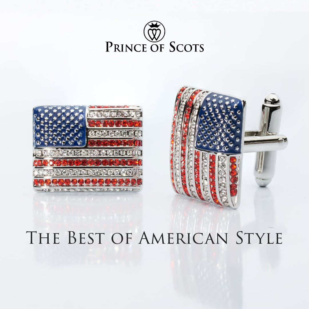Stars & Stripes Crystal Cufflinks – American Flag Enamel & Crystal Accents-Men's Gifts-[bar code]-Prince of Scots