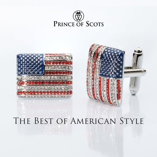 Stars & Stripes Crystal Cufflinks – American Flag Enamel & Crystal Accents-Men's Gifts-[bar code]-Prince of Scots