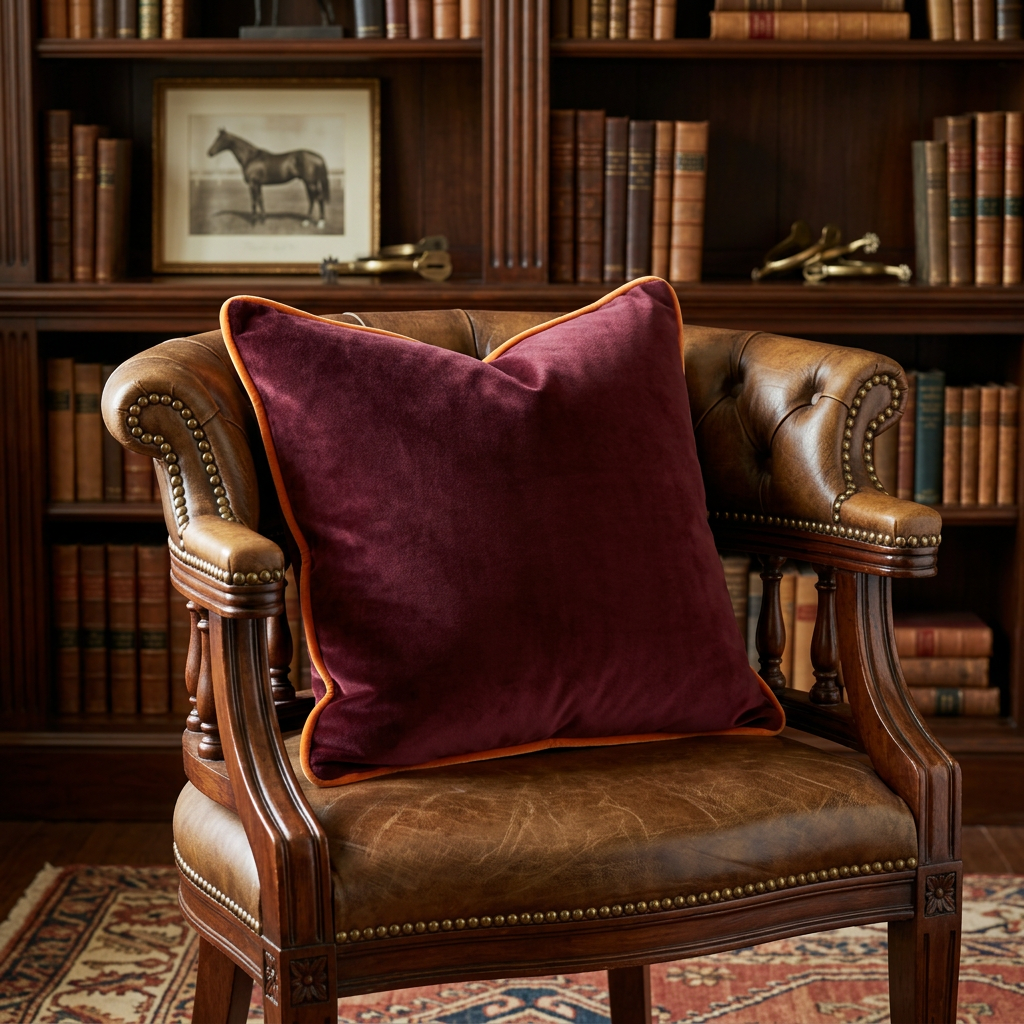 Prince of Scots Turkish Velvet Pillow 22" X 22" ~ Claret-Throw Pillows-[bar code]-Prince of Scots