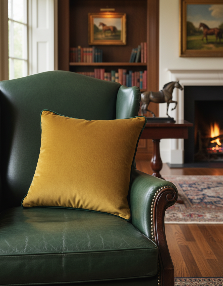 Prince of Scots Turkish Velvet Pillow 22" X 22" ~ Ochre-Throw Pillows-[bar code]-Prince of Scots