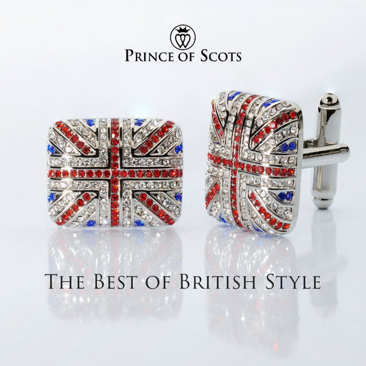 Union Jack Crystal Cufflinks – British Flag Enamel & Crystal Accents-Men's Gifts-[bar code]-Prince of Scots