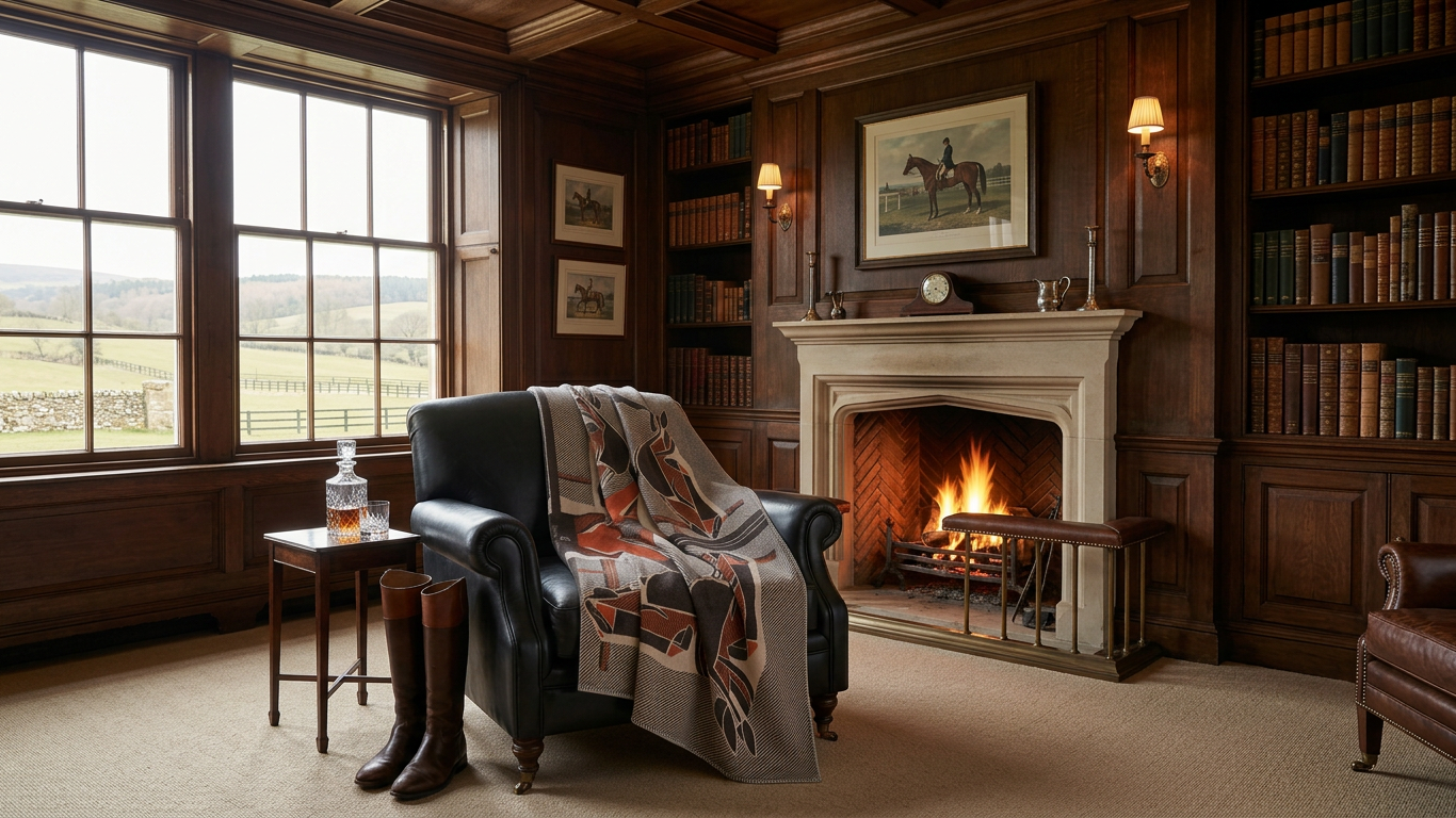 The Thoroughbred Throw is crafted in extra-fine Italian merino wool,
inspired by the heritage of the equestrian world and designed for modern living.