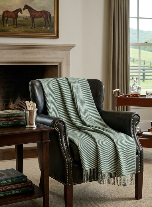 RACING GREEN HERRINGBONE WOOL THROW | HIGHLAND TWEEDS® — MADE IN SCOTLAND