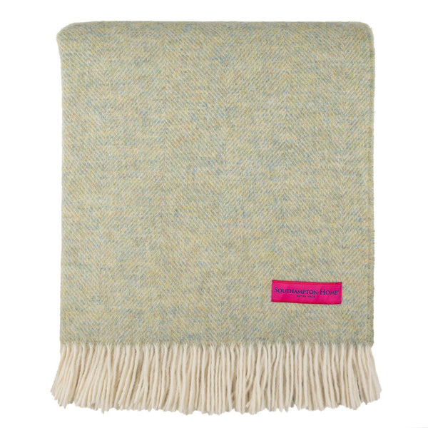 SOUTHAMPTON HOME Wool Herringbone Throw (Meadow)-Throws and Blankets-[bar code]-Q028001-33-Prince of Scots