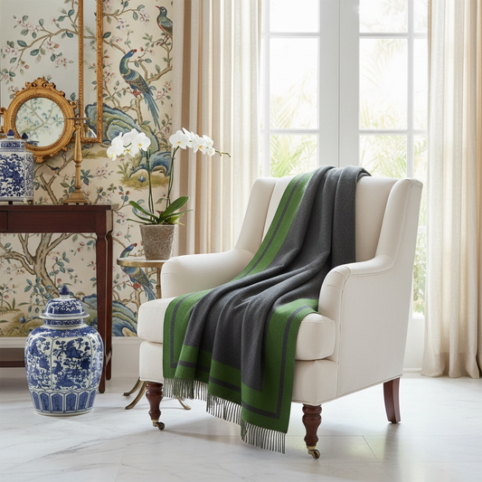 Southampton Home Double-Faced Border Throw 60" X 74" Lime-Blankets-[bar code]-Prince of Scots