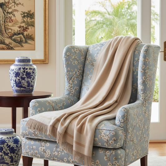 Southampton Home Double-Faced Border Throw 60" X 74" Natural-Blankets-[bar code]-Prince of Scots