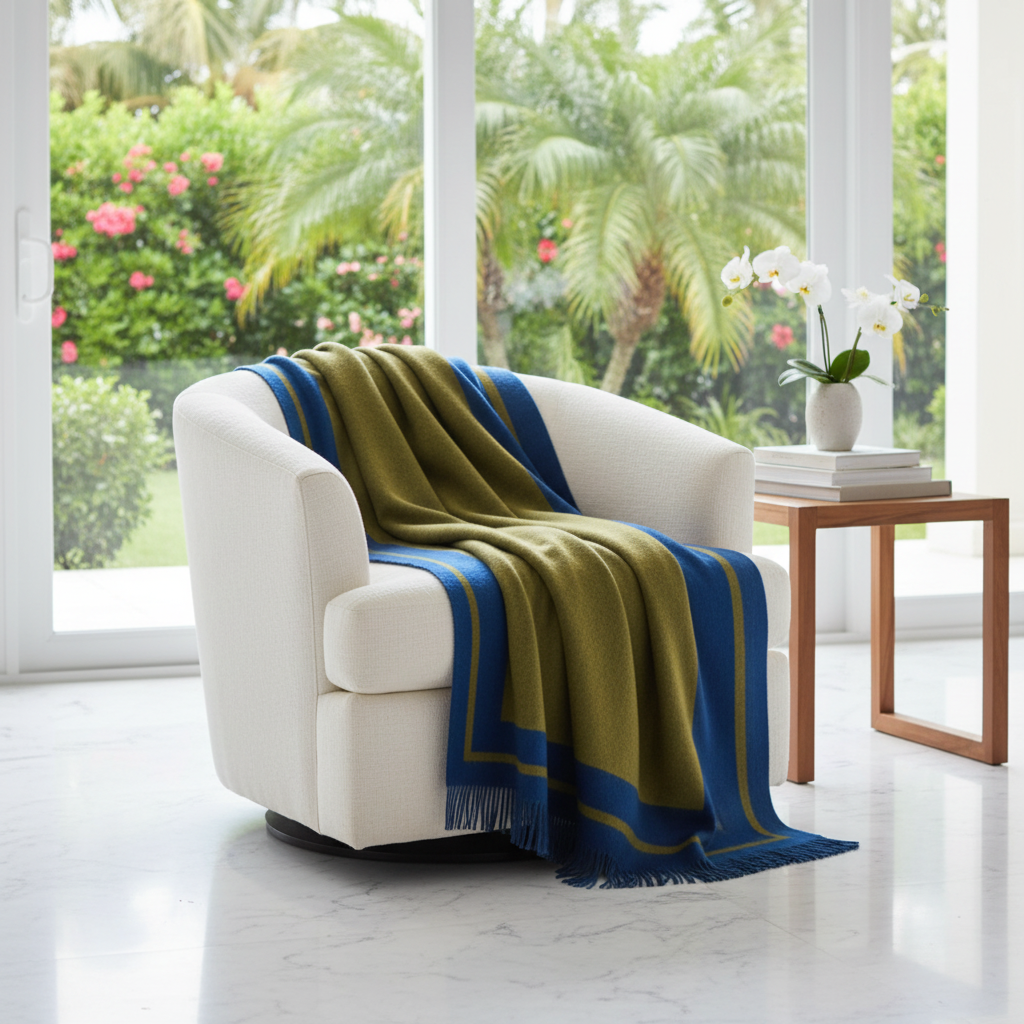 Southampton Home Double-Faced Border Throw 60" X 74" Navy/Gold-Blankets-[bar code]-Prince of Scots