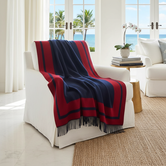 Southampton Home Double-Faced Border Throw 60" X 74" Navy/Red-Blankets-[bar code]-Prince of Scots