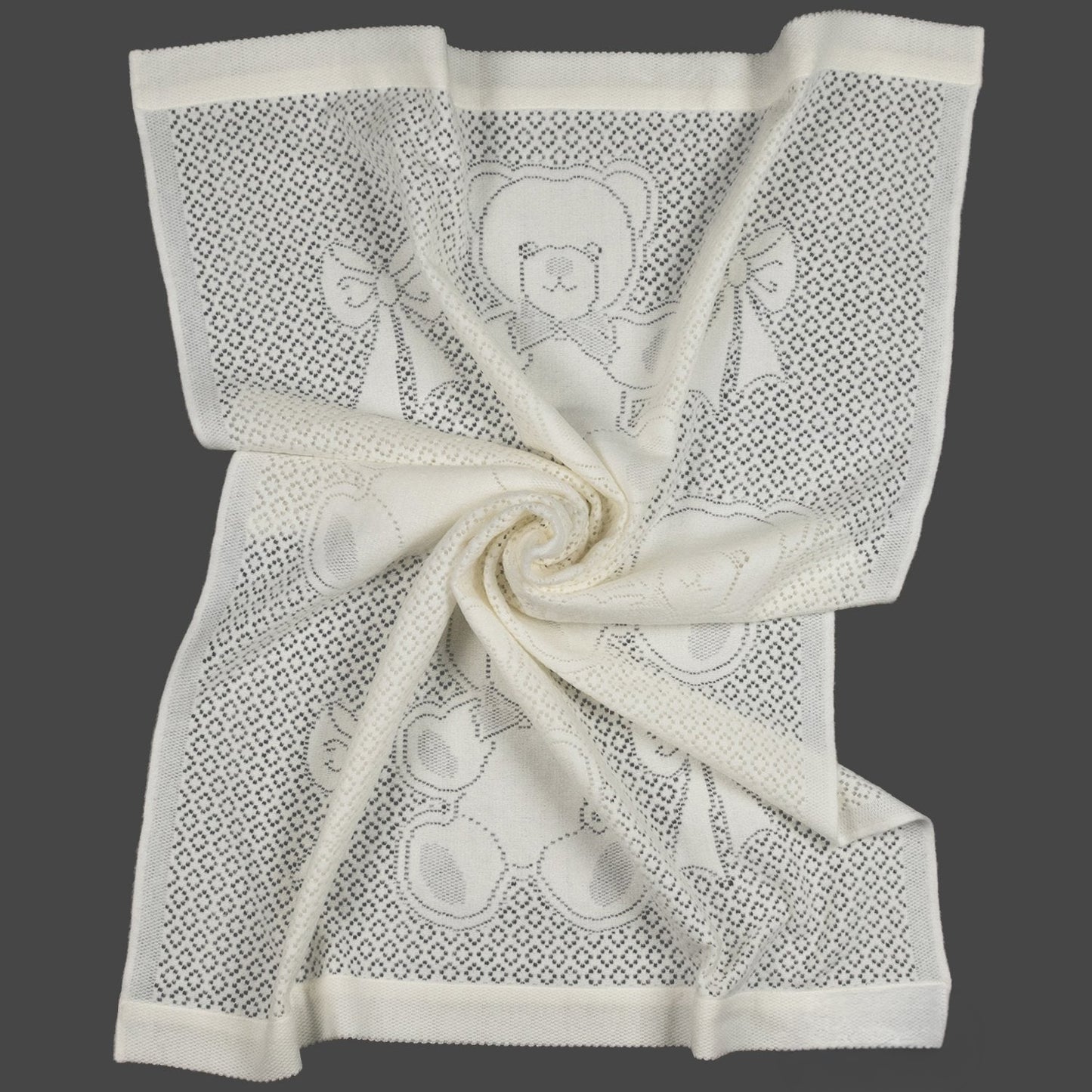 Southampton Home Lace Weave Bears & Bows Baby Blanket ~ Ivory ~-Gifts-[bar code]-Prince of Scots