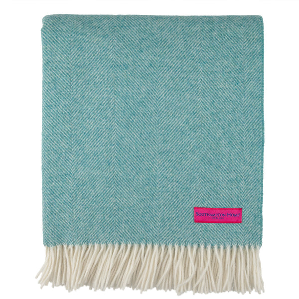 Southampton Home Wool Herringbone Throw (Aqua)-Throws and Blankets-[bar code]-AquaShetland-Prince of Scots