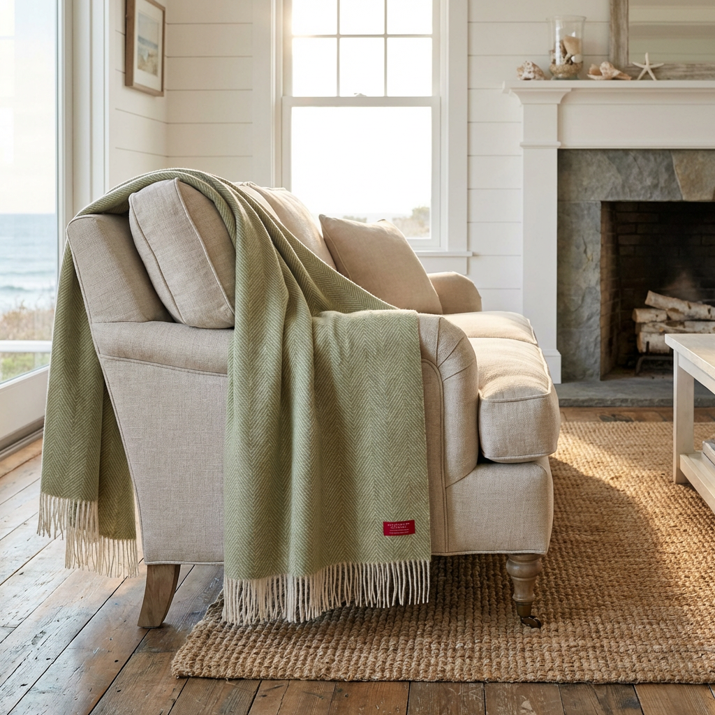 Southampton Home Merino Wool Herringbone Throw (Celery)-Throws and Blankets-[bar code]-Prince of Scots