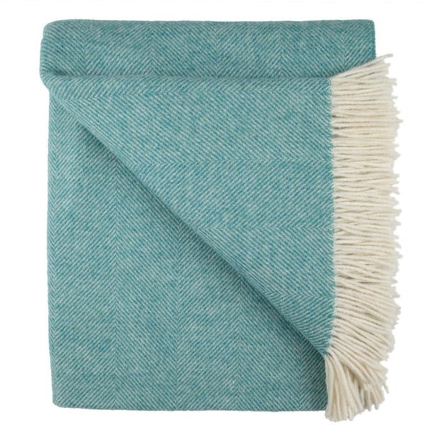 Southampton Home Wool Herringbone Throw (Aqua)-Throws and Blankets-[bar code]-AquaShetland-Prince of Scots