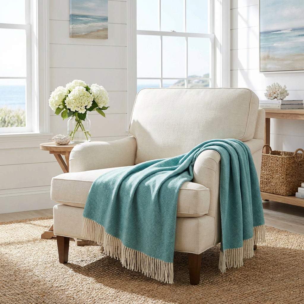 Southampton Home Merino Wool Herringbone Throw (Emerald)-Throws and Blankets-[bar code]-Prince of Scots