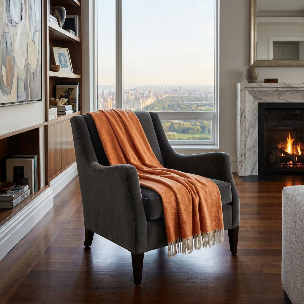 Southampton Home Merino Wool Herringbone Throw (Heirloom Tomato)-Throws and Blankets-[bar code]-Prince of Scots