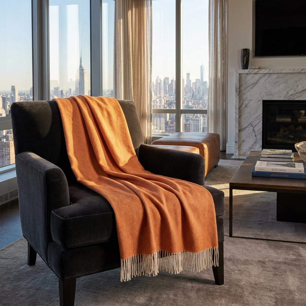 Southampton Home Merino Wool Herringbone Throw (Heirloom Tomato)-Throws and Blankets-[bar code]-Prince of Scots