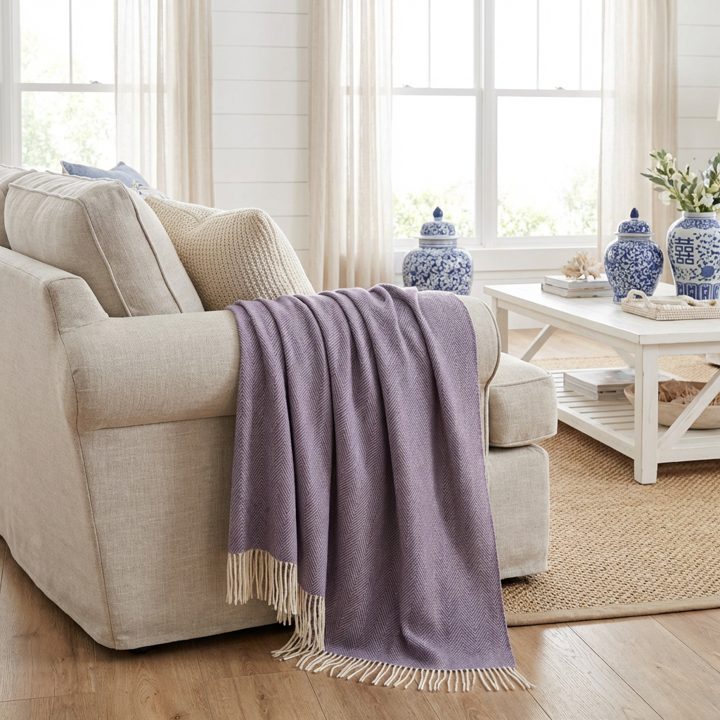 Southampton Home Merino Wool Herringbone Throw (Lavender)-Throws and Blankets-[bar code]-Prince of Scots