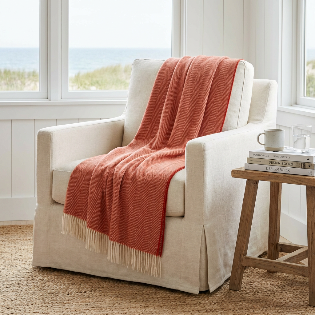 Southampton Home Merino Wool Herringbone Throw (Melon)-Throws and Blankets-[bar code]-Prince of Scots