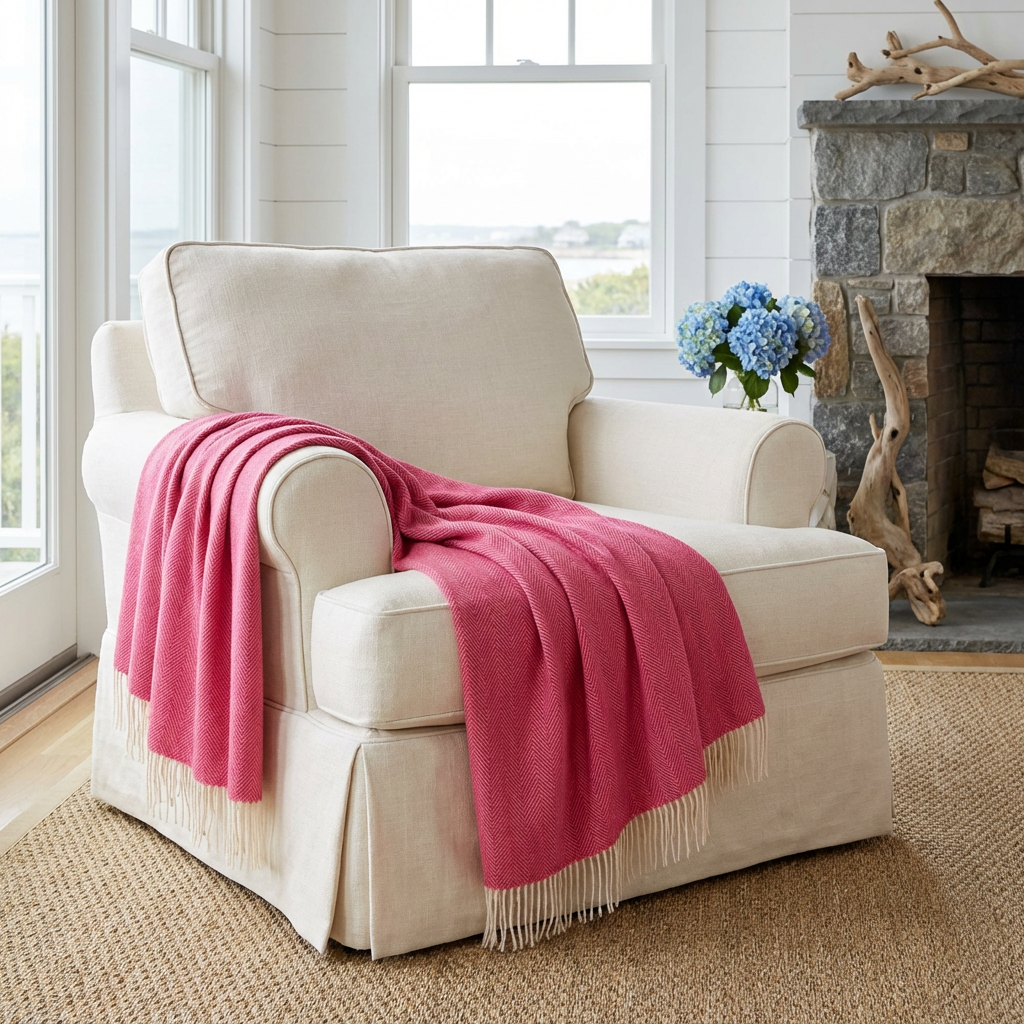 Southampton Home Merino Wool Herringbone Throw (Pink )-Throws and Blankets-[bar code]-Prince of Scots