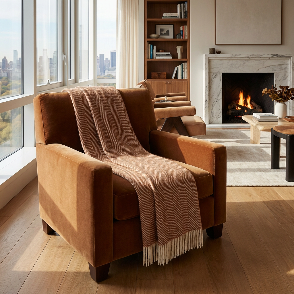 Southampton Home Merino Wool Herringbone Throw (Rust)-Throws and Blankets-[bar code]-Prince of Scots