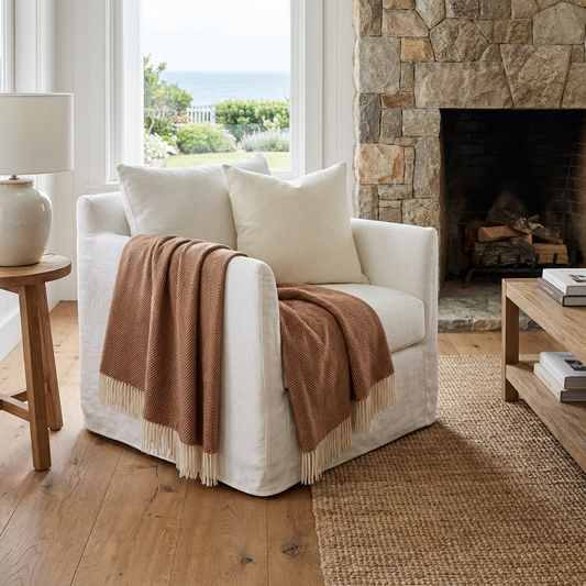 Southampton Home Merino Wool Herringbone Throw (Rust)-Throws and Blankets-[bar code]-Prince of Scots