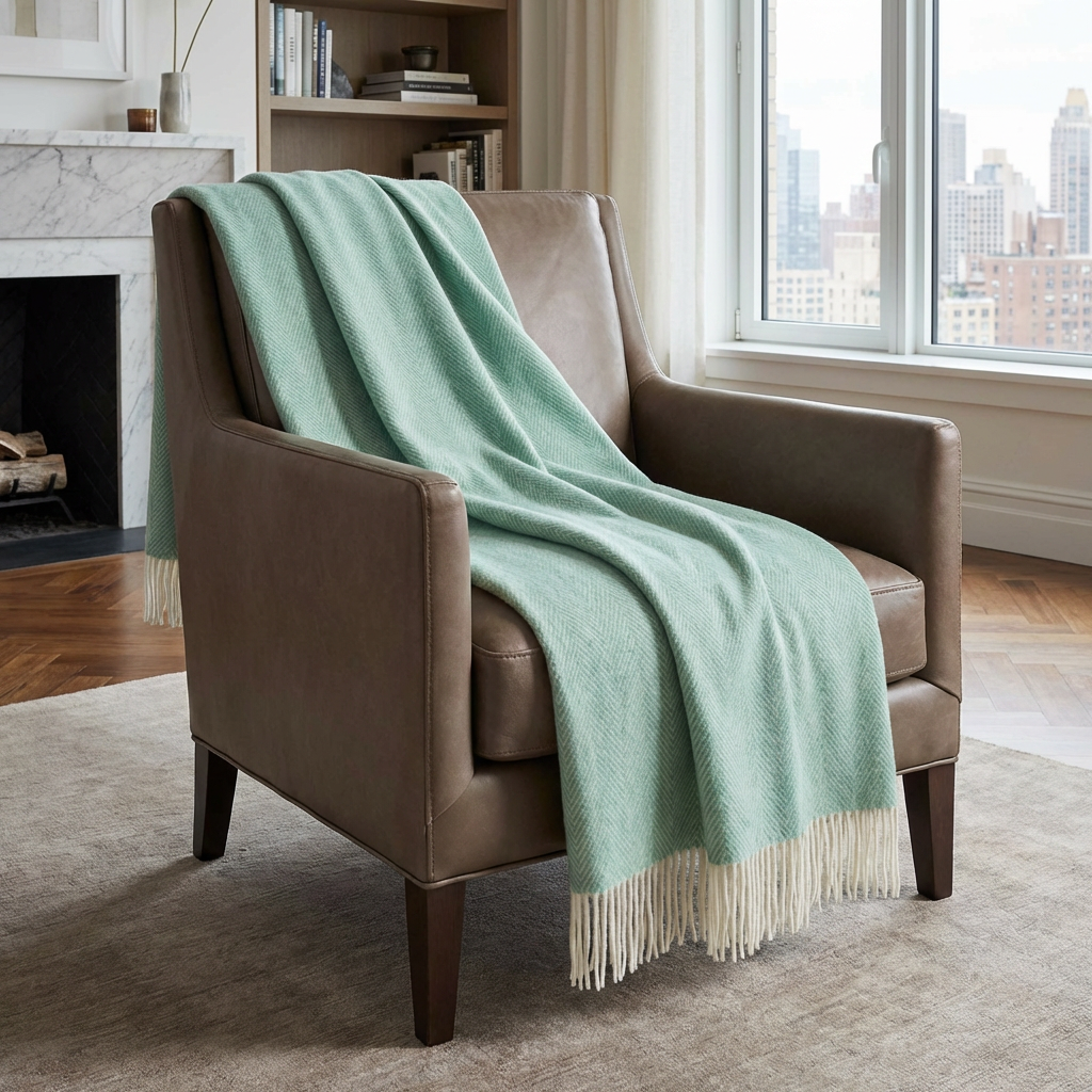 Southampton Home Merino Wool Herringbone Throw (Sea Glass)-Throws and Blankets-[bar code]-Prince of Scots