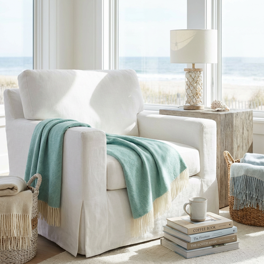 Southampton Home Merino Wool Herringbone Throw (Sea Glass)-Throws and Blankets-[bar code]-Prince of Scots