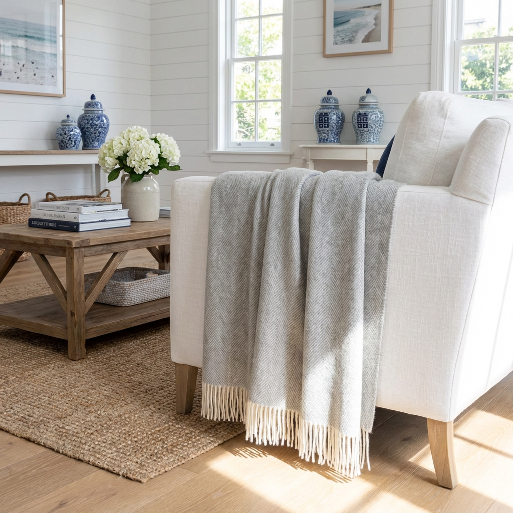Southampton Home Merino Wool Herringbone Throw (Silver)-Throws and Blankets-[bar code]-Prince of Scots