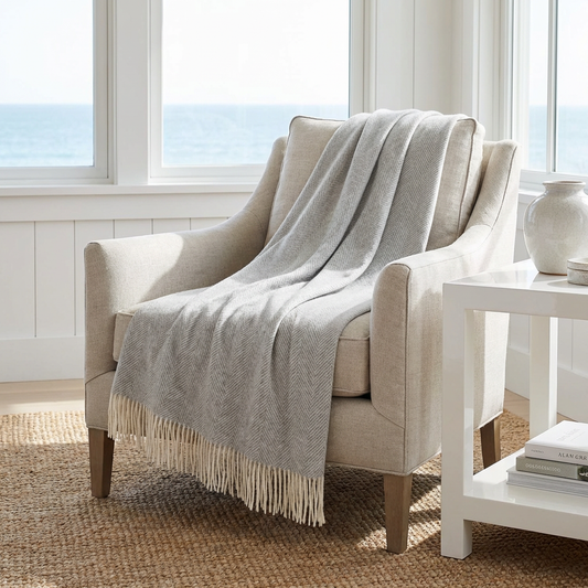 Southampton Home Merino Wool Herringbone Throw (Silver)-Throws and Blankets-[bar code]-Prince of Scots