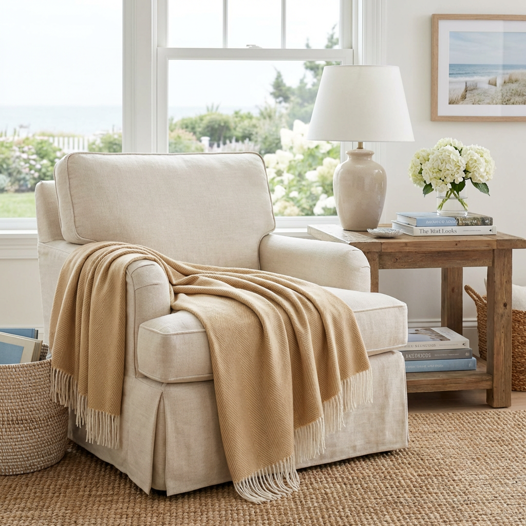 Southampton Home Merino Wool Herringbone Throw (Wheat Tassel)-Throws and Blankets-[bar code]-Prince of Scots