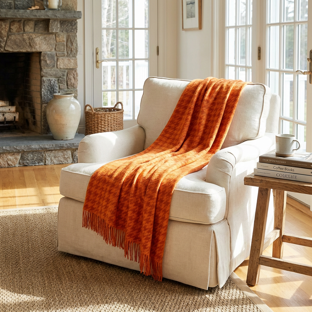 Southampton Home Naturally Weighted Houndstooth Throw ~ Orange ~-Blankets-[bar code]-Prince of Scots