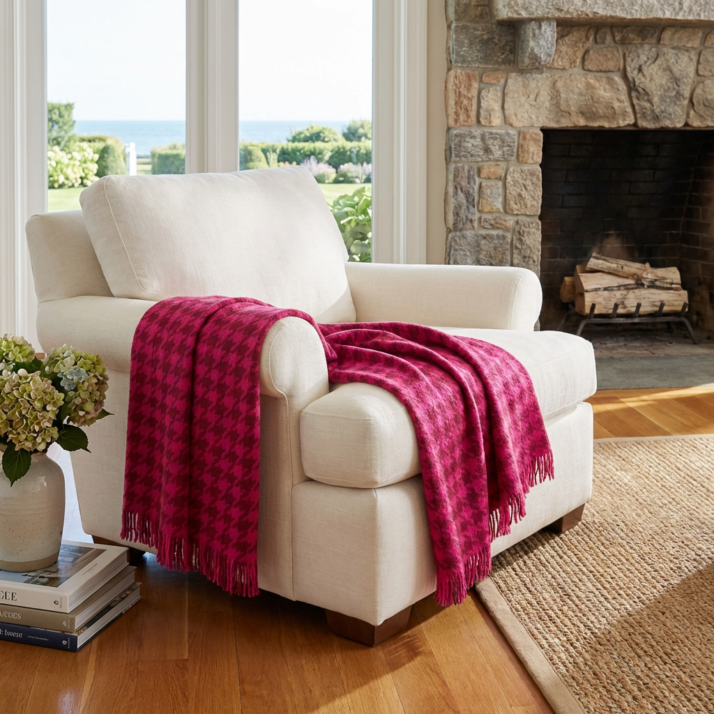 Southampton Home Naturally Weighted Houndstooth Throw ~Pink ~-Blankets-[bar code]-Prince of Scots