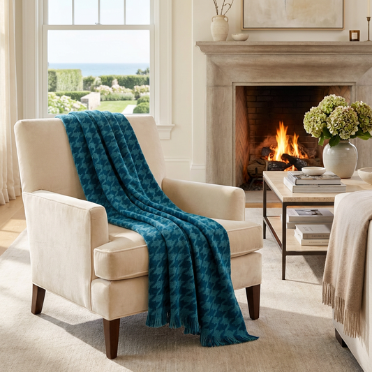 Southampton Home Naturally Weighted Houndstooth Throw ~ Teal ~-Blankets-[bar code]-Prince of Scots