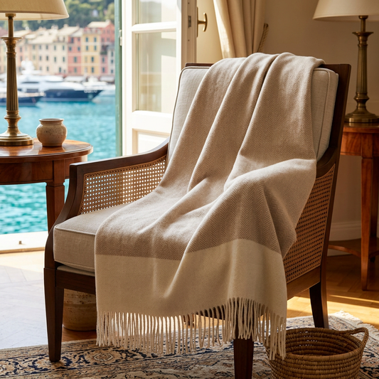 Southampton Home Portofino Herringbone Fine Australian Wool Throw ~ Beige