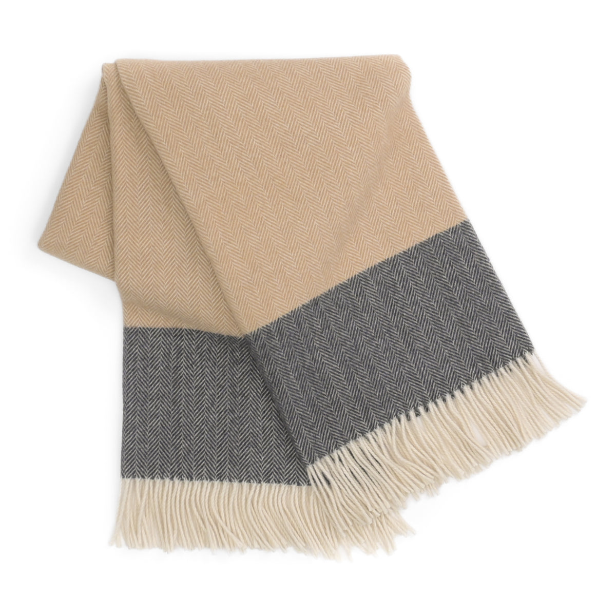 Southampton Home Portofino Herringbone Fine Australian Wool Throw ~ Greige