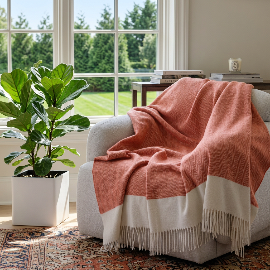 Southampton Home Portofino Herringbone Fine Australian Wool Throw ~ Terracotta
