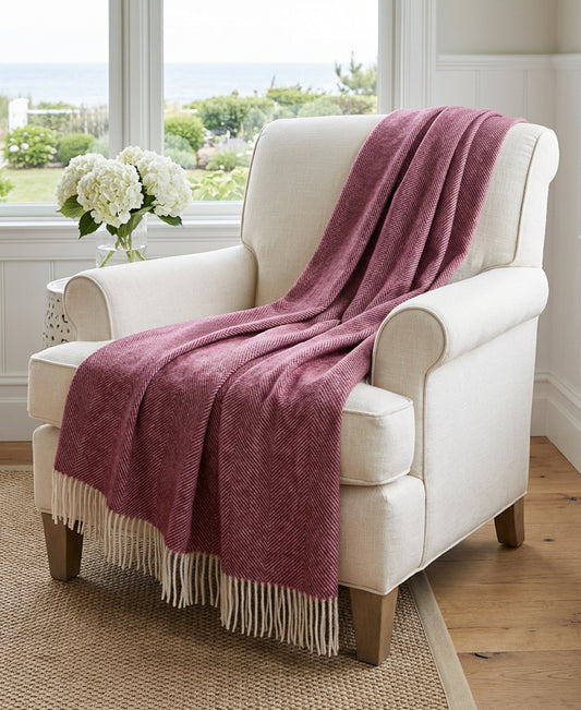 Southampton Home Shetland Lambswool Herringbone Throw – Berry | Woven in England-Throws and Blankets-[bar code]-Prince of Scots