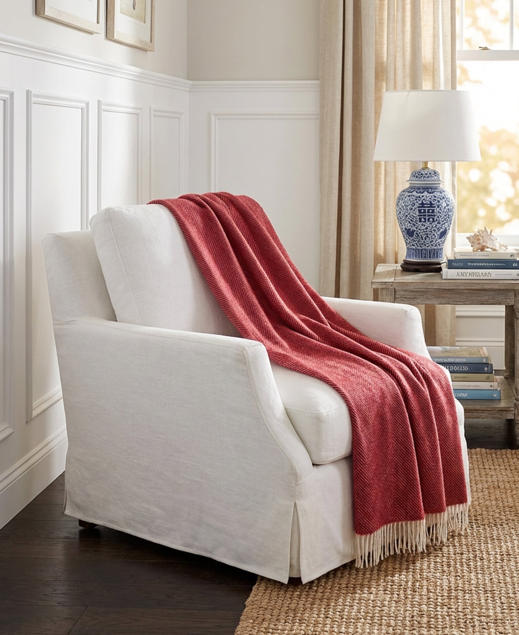 Southampton Home Shetland Lambswool Herringbone Throw (Cherry)-Throws and Blankets-[bar code]-Prince of Scots