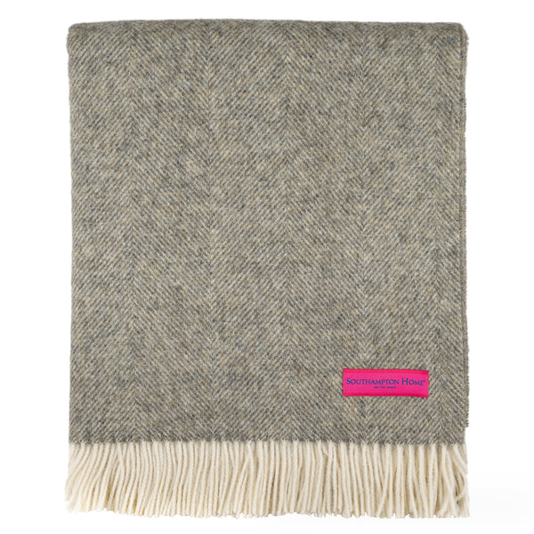 Southampton Home Wool Herringbone Throw (Estate Grey)-Throws and Blankets-[bar code]-Q028001-03-Prince of Scots