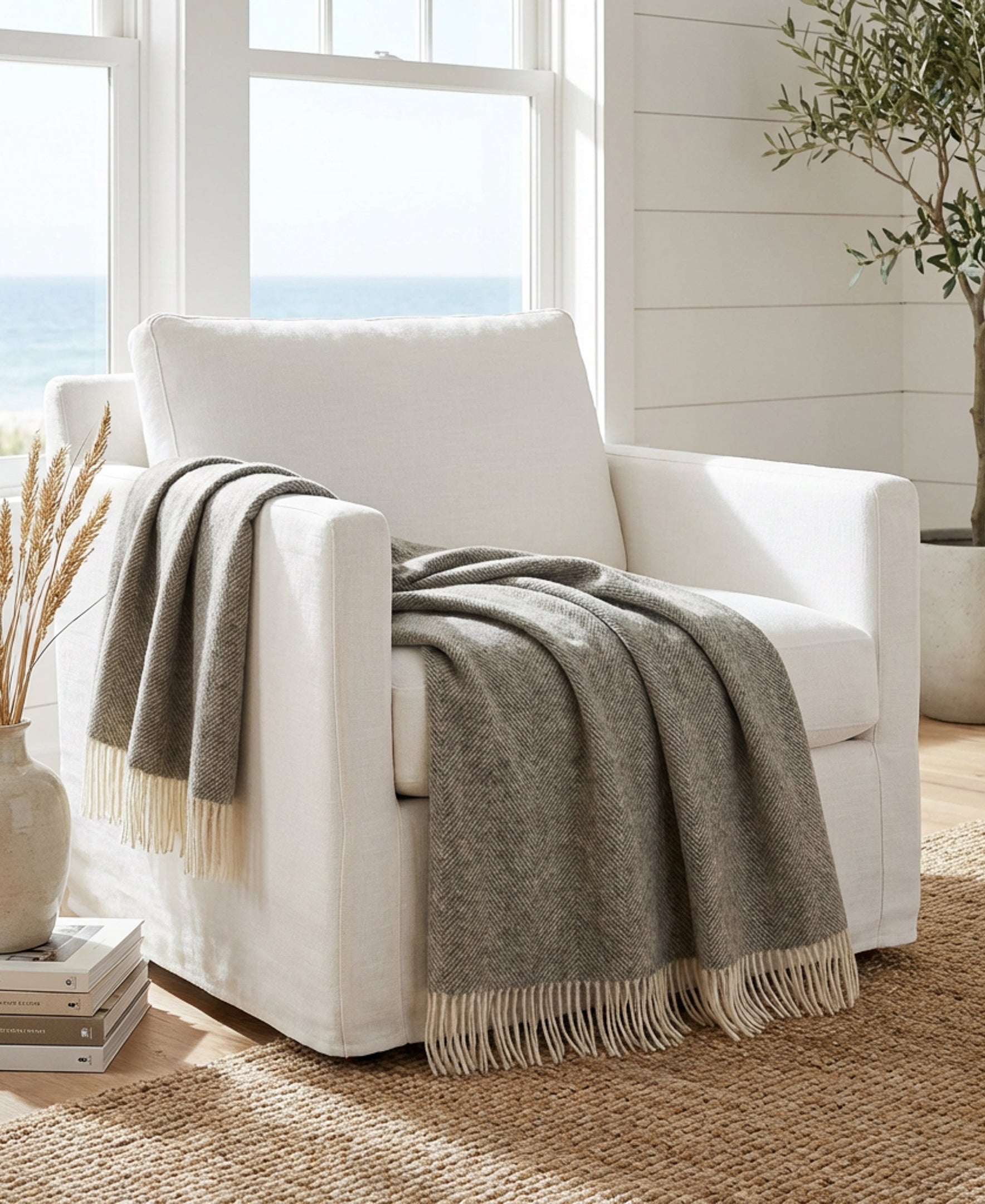 Southampton Home Shetland Lambswool Herringbone Throw – Estate Grey | Woven in England-Throws and Blankets-[bar code]-Prince of Scots