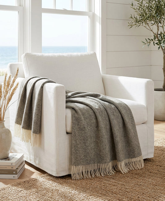 Southampton Home Shetland Lambswool Herringbone Throw – Estate Grey | Woven in England-Throws and Blankets-[bar code]-Prince of Scots