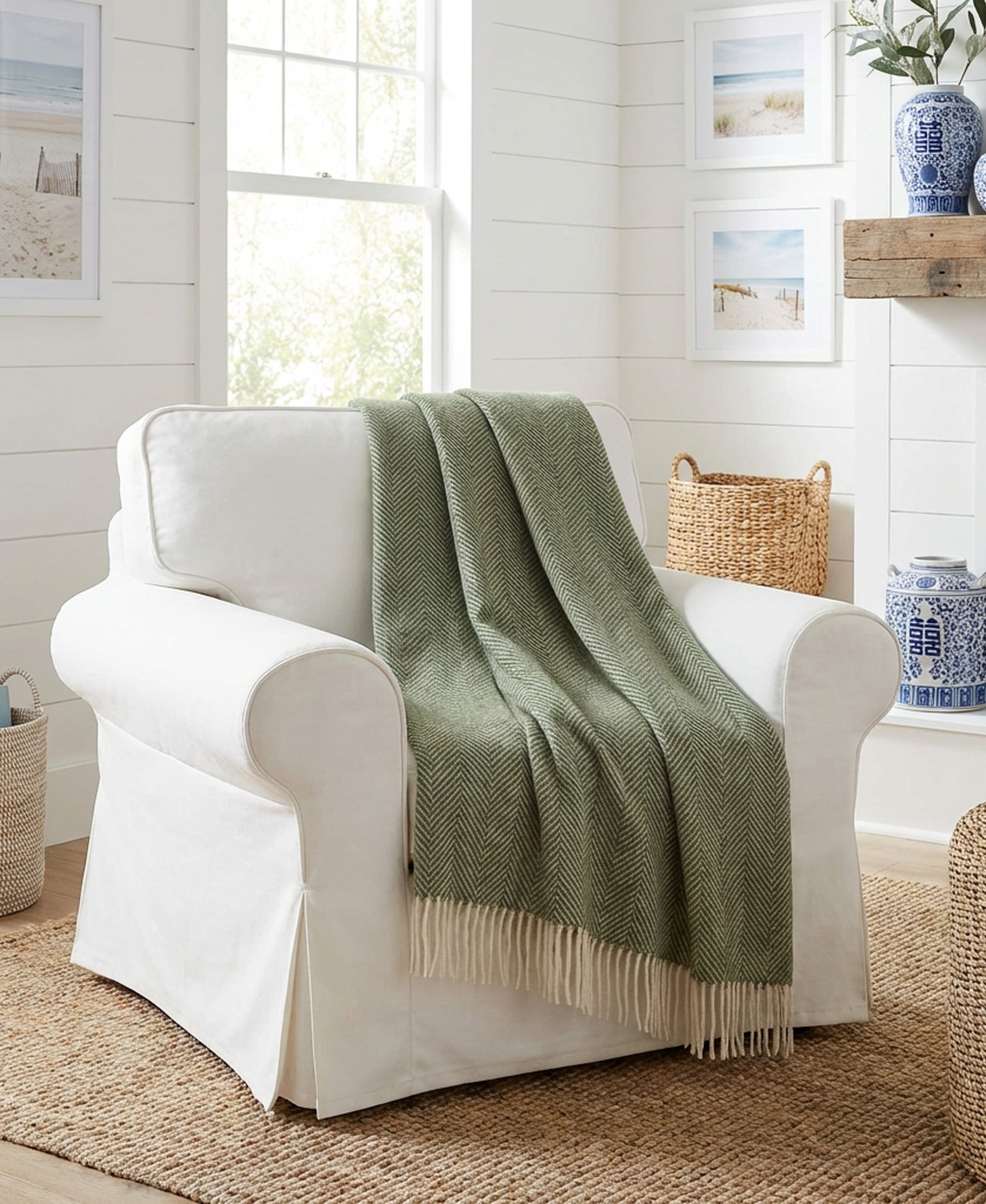 Southampton Home Shetland Lambswool Herringbone Throw – Evergreen | Woven in England-Throws and Blankets-[bar code]-Prince of Scots