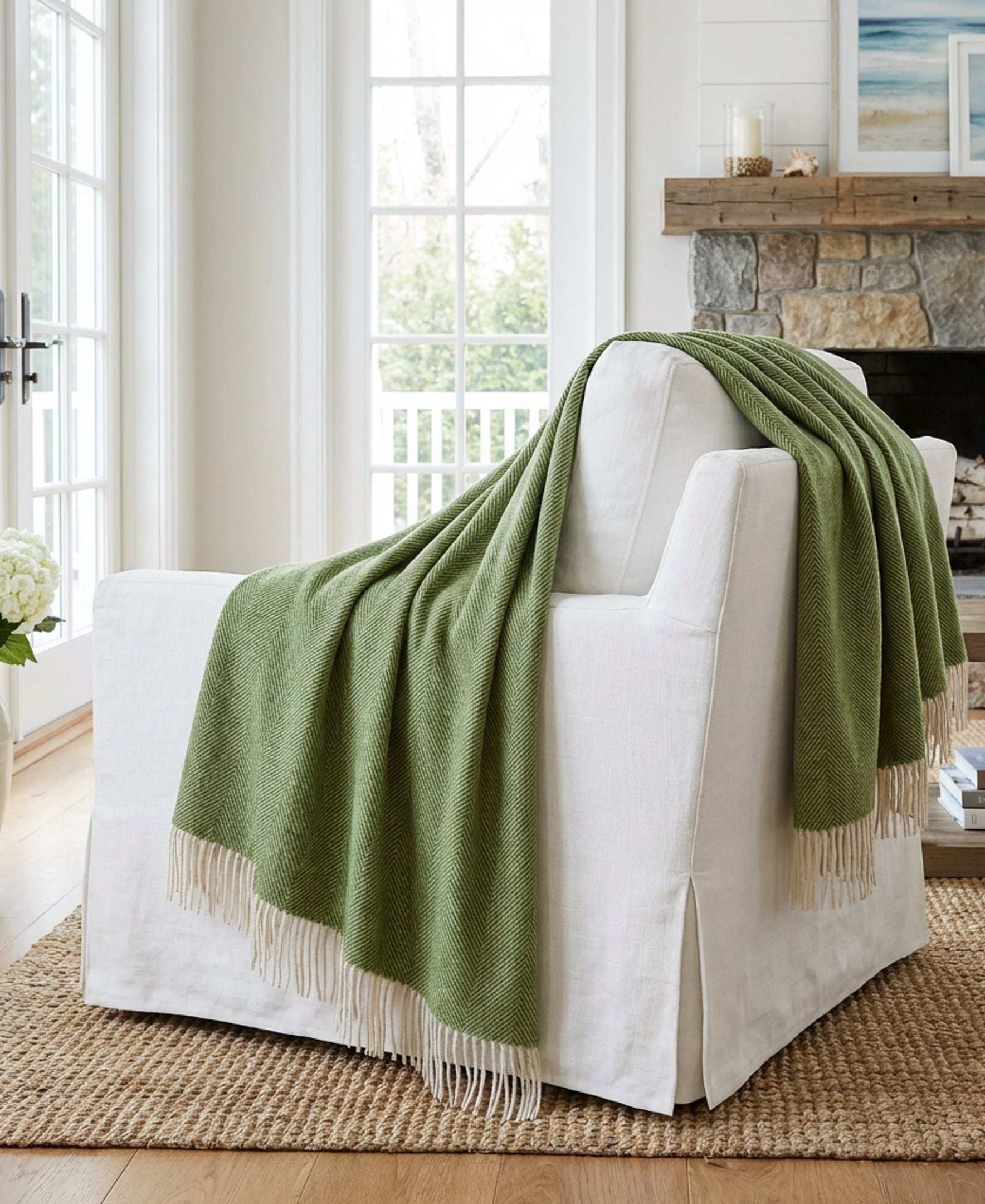 Southampton Home Shetland Lambswool Herringbone Throw – Evergreen | Woven in England-Throws and Blankets-[bar code]-Prince of Scots