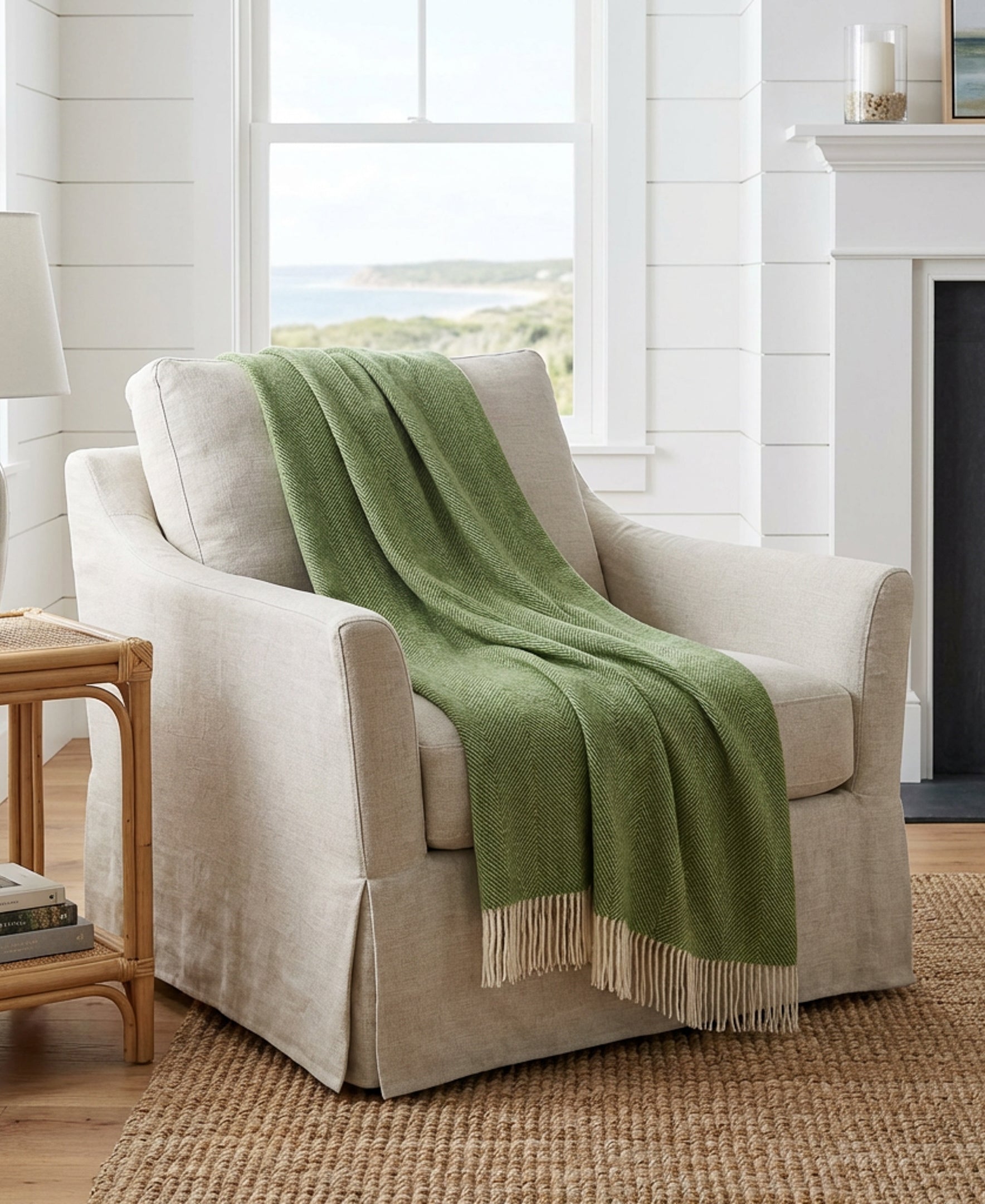 Southampton Home Shetland Lambswool Herringbone Throw – Evergreen | Woven in England-Throws and Blankets-[bar code]-Prince of Scots