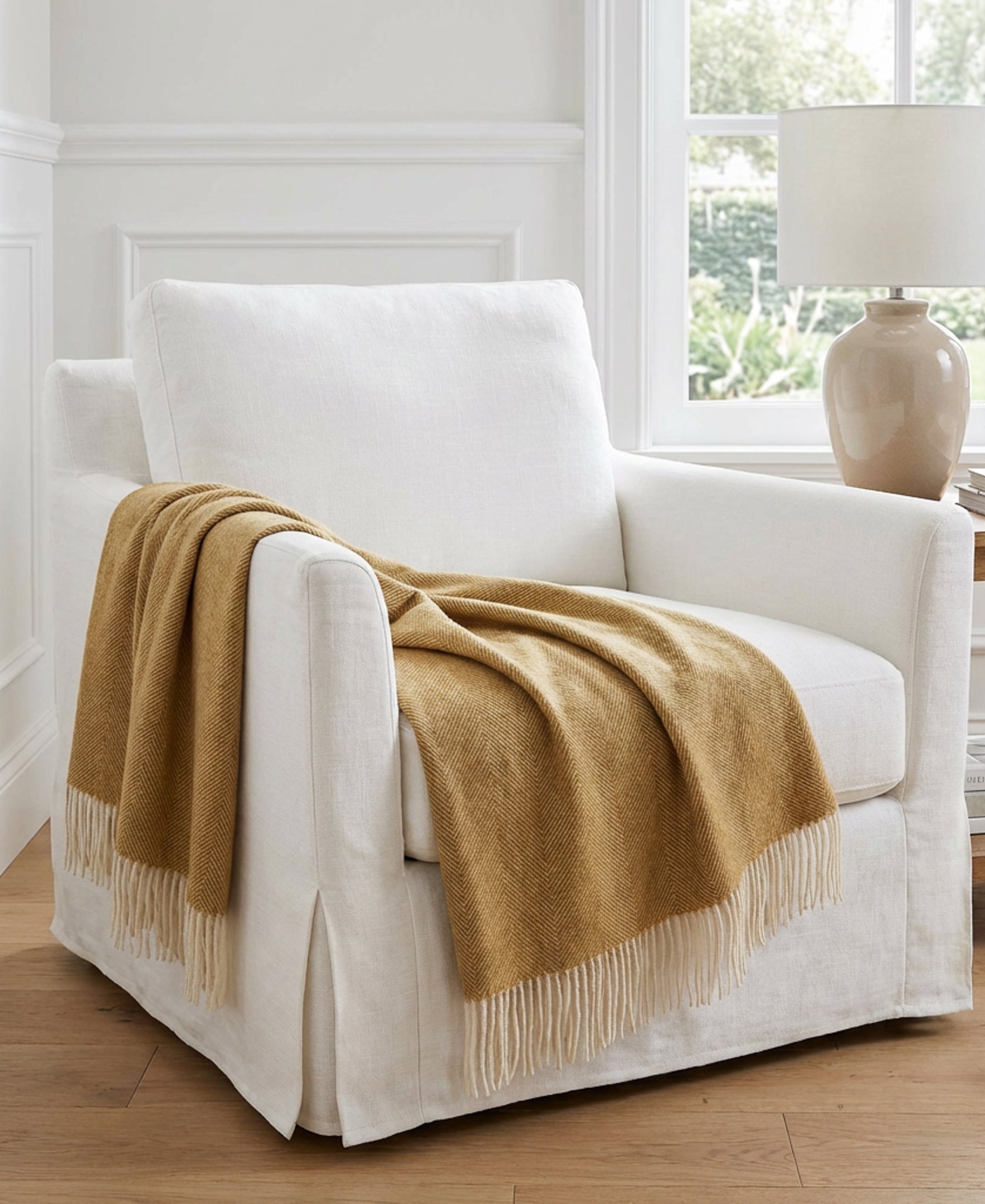 Southampton Home Shetland Lambswool Herringbone Throw – Gold | Woven in England-Throws and Blankets-[bar code]-Prince of Scots