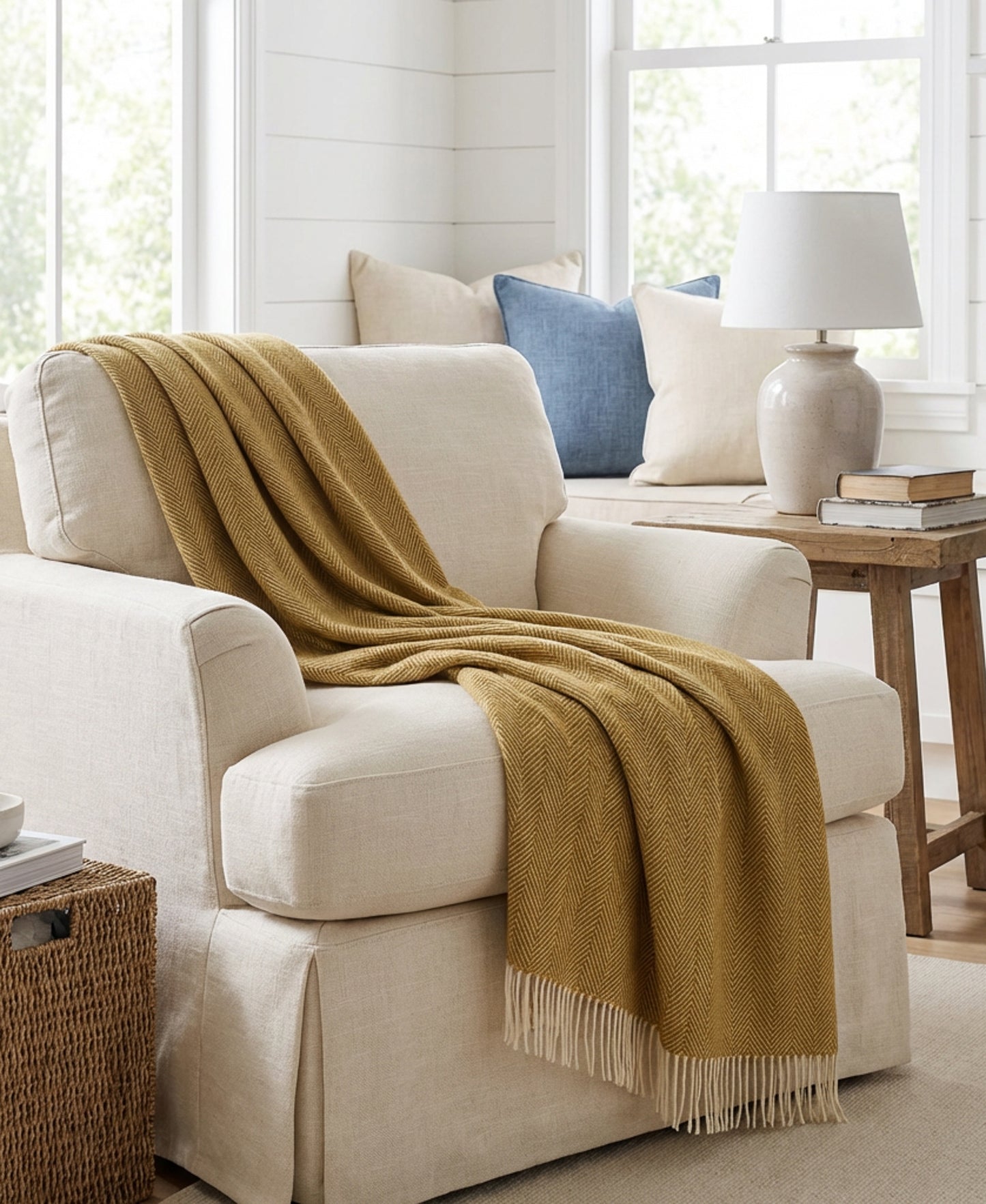Southampton Home Shetland Lambswool Herringbone Throw – Gold | Woven in England-Throws and Blankets-[bar code]-Prince of Scots