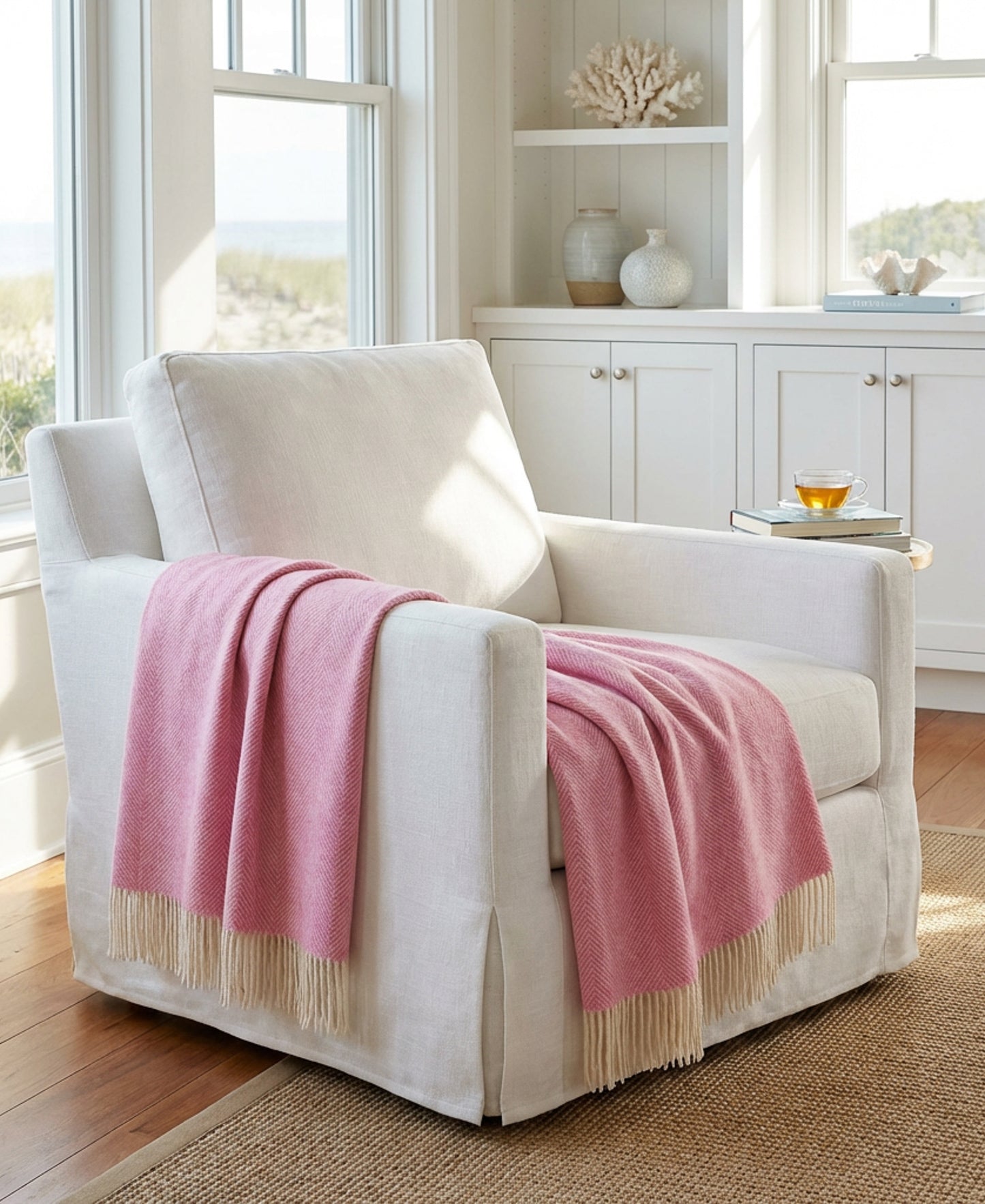 Southampton Home Shetland Lambswool Herringbone Throw – Light Pink | Woven in England-Throws and Blankets-[bar code]-Prince of Scots
